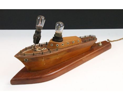 Art Deco wooden lamp in the form of a pleasure cruiser boat, 42cm long