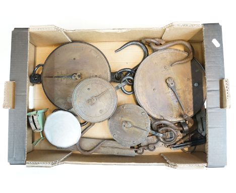 Vintage weighing scales to include Salters Spring balance hanging scales and Salters number 20T 