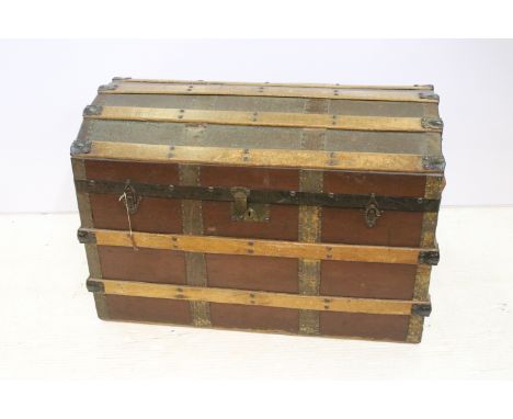 Early 20th century dome topped cabin trunk chest, H 58cm, W 84cm, D 48cm