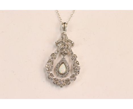 Silver, CZ and opal Belle Epoque stye necklace