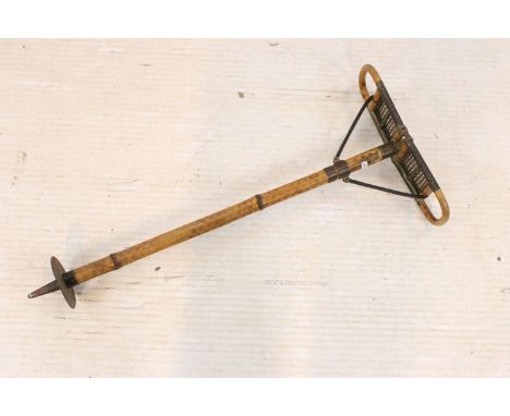 Bamboo shooting stick with woven cane seat, H 88cm
