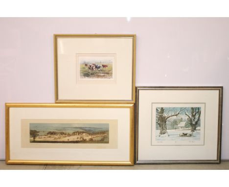 Patricia A Regnart, Somerset landscape - 'Tayton', etching, Peter Hodge, 'Mixed Herd Cattle' and Mark Spain, 'Winterfeed', al