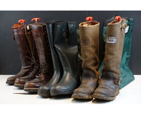Calf high tassel riding boots together with Goretex Irish Setter loafer boots, size 10, Seeland Wellington boots size 9, Herm
