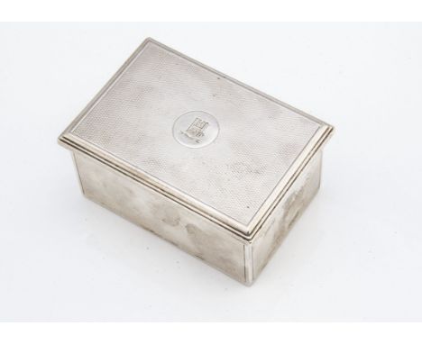 An Art Deco period French silver box by Gustave Keller, engine turned with lift off cover having initials, 8.3cm wide and 144