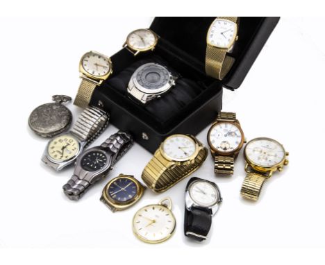 A small group of gentlemen's watches, including two Timex examples, a gilt Citizen Eco-Drive 