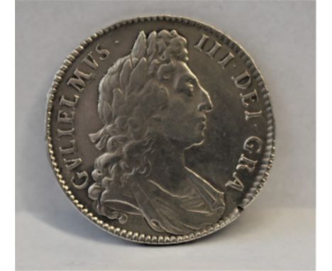 1696 William III Halfcrown First bust, large Shields, early Harp, OCTAVO, Good/VF, S 3481