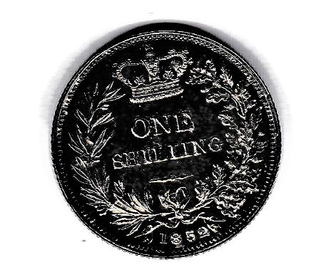 1852 Victoria Shilling AUNC - pleasant with even dark toning. Light cleaning.
