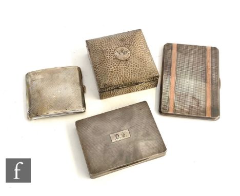 Three hallmarked silver cigarette cases each with engine turned decoration, total weight 16.5oz, with a hallmarked silver sma