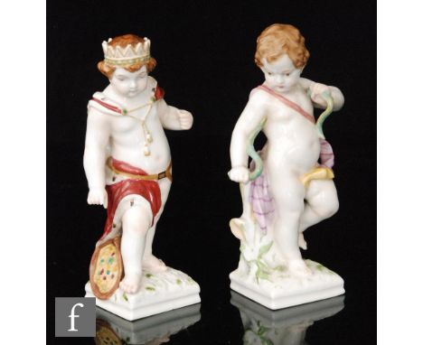 Two late 19th to early 20th Century KPM Berlin allegorical figures, the first modelled as a boy wearing a crown and an ermine