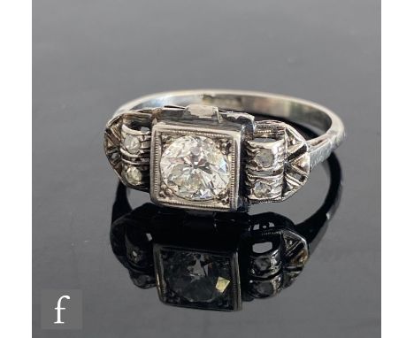 An Art Deco platinum diamond ring, transitional cut diamond weight approximately 0.50ct, clarity, colour H/I, clarity SI1, cl