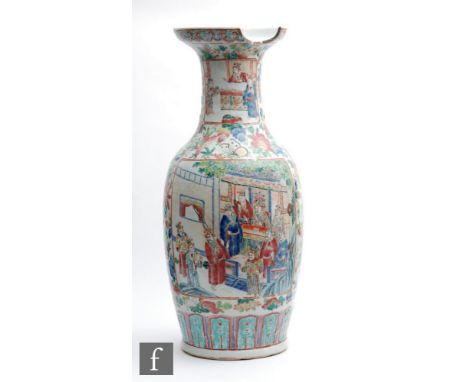 A Chinese 19th Century Daoguang floor vase with Famile Rose Canton enamel decoration vase of ovoid form extending to an open 