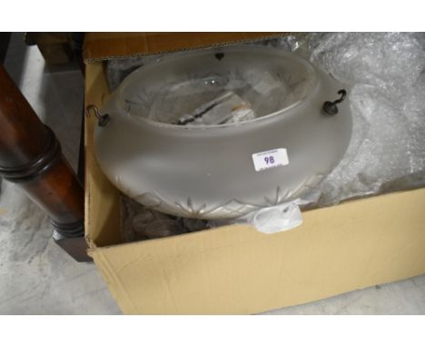 A vintage glass ceiling light shade etc