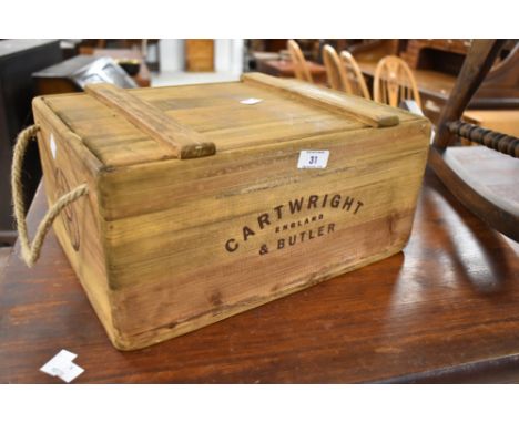A vintage food or wine crate, branded for Cartwright &amp; Butler, approx. 37 x 27 x 18cm