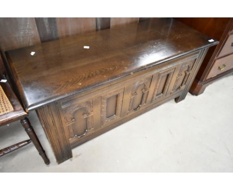 A vintage priory style bedding box, width approx. 114cm