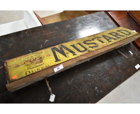 A vintage wooden Mustard sign, width approx. 67cm