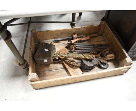 A small selection of vintage tools etc including oversized keys
