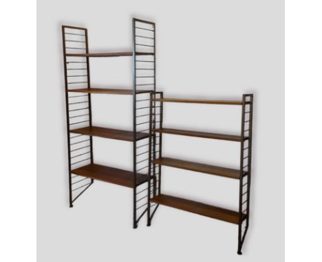 A 20th Century ladder rack bookcase, 93.5cms wide, 36cms deep and 201cms tall together with a similar smaller bookcase 