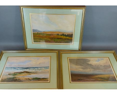 William Turnbull, seascape, watercolours, signed, 26cms  by 38cms, together with two other William Turnbull watercolours 