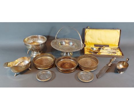 A silver plated rose bowl, together with a collection of silver plated items to include a canteen of flatware 