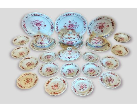 A 19th Century Chamberlains dinner service comprising a large meat platter, entree dishes, plates and bowls 