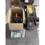 LOT CONSISTING OF ASSORTED SHOP TOOLS, INCLUDING SEWER SNAKE, DRILL BITS, PLASTIC TOOL BOX