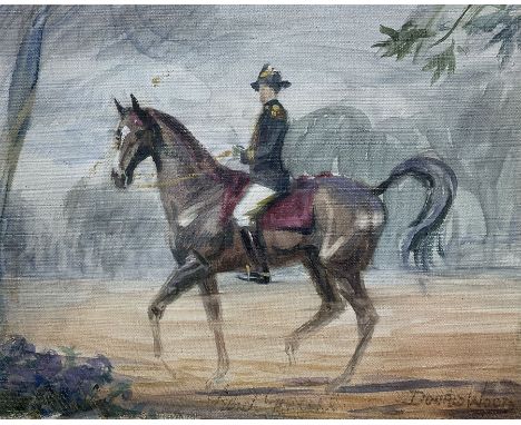Donald Wood (British 1889-1953): 'French General' on Horseback, oil sketch on canvas signed and titled 24cm x 30cm