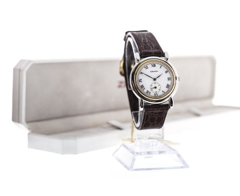 GENTLEMAN'S ZENITH STAINLESS STEEL BI COLOUR QUARTZ WRIST WATCH, the round white dial with Roman numerals in black, subsidiar