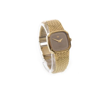 A LADY'S RAYMOND WEIL GOLD PLATED QUARTZ WRIST WATCH, the square silver dial lacking numerals, 20mm case, on a gold plated wo