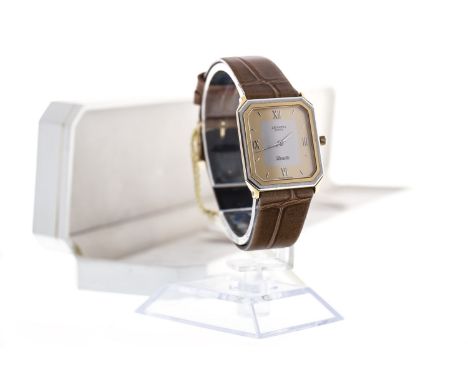 A GENTLEMAN'S ZENITH STAINLESS STEEL BI COLOUR QUARTZ WRIST WATCH, the octagonal gold and silver coloured dial with applied R