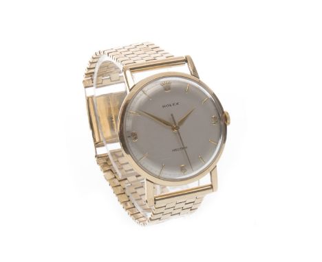 GENTLEMAN'S ROLEX PRECISION NINE CARAT GOLD MANUAL WIND WRIST WATCH, the round cream dial with applied baton and Arabic hour 