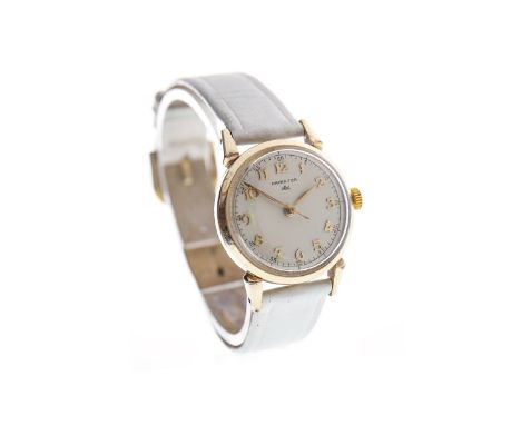 LADY'S HAMILTON GOLD PLATED MANUAL WIND WRIST WATCH, signed 16 jewel movement, mid twentieth century, the round dial with app