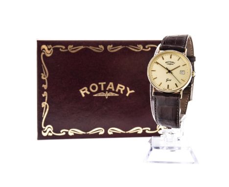 A GENTLEMAN'S ROTARY QUARTZ WRIST WATCH, the round dial with applied baton hour markers, date aperture at 3, outer seconds tr