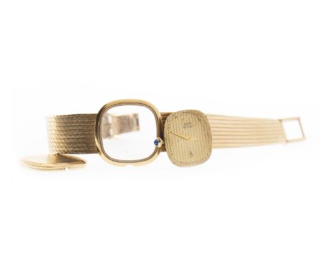 LADY'S CONCORD EIGHTEEN CARAT GOLD QUARTZ WRIST WATCH, the rounded square dial lacking numerals, dot outer seconds track, gol