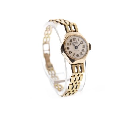 LADY'S CORVETTE NINE CARAT GOLD MANUAL WIND WRIST WATCH, unsigned 17 jewel movement, the round dial with applied Arabic numer