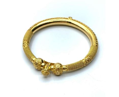 Ornate Far Eastern 22ct Gold Bangle, 31.4g. 