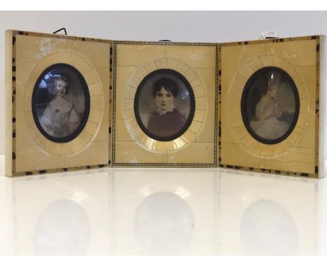 Three Portrait Miniatures, 115mm x 100mm. 