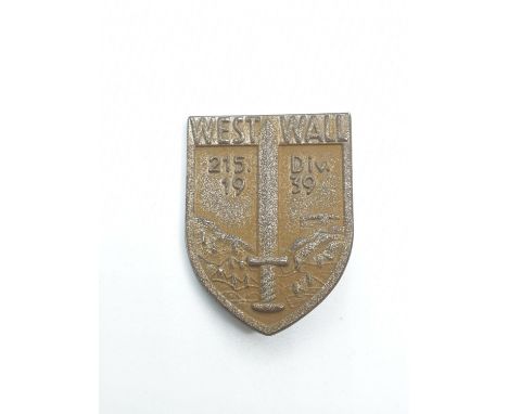 WW2 German West Wall Badge worn on the side of caps of the 215th Infantry Division who serve there. 