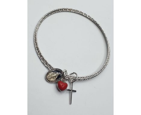 sterling silver triple bangle with charms 7cm wide 