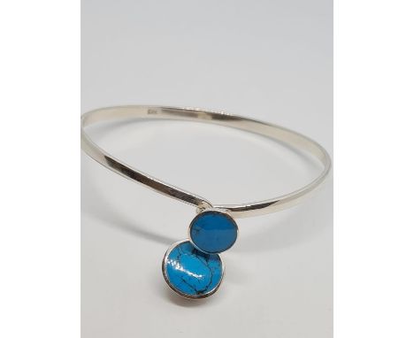 Silver and Turquoise Bangle, 14ct 