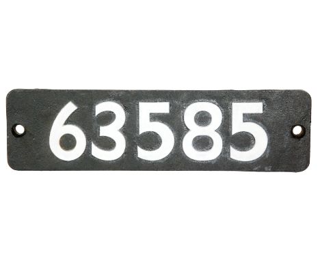 A cast iron locomotive plate from 2-8-0 engine No 63585, 56cm x 15cm

The plate was removed from The Round Oak steel works Br