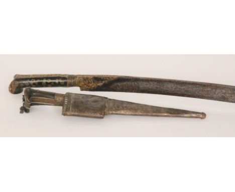 A late 19th to early 20th Century Malaysian Jakarta machete together with a similar knife and scabbard (2)