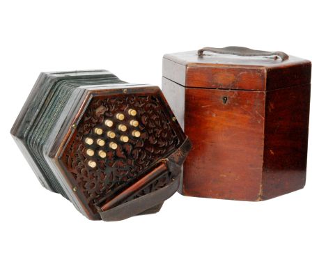 A Thomas Dawkins/Lachenal six-fold bellows concertina playing thirty keys, serial number 69339, in mahogany plush lined case,