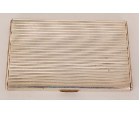 A 1950s Spanish silver rectangular cigarette case with engine turned decoration, opening to gilt interior with engraved dedic