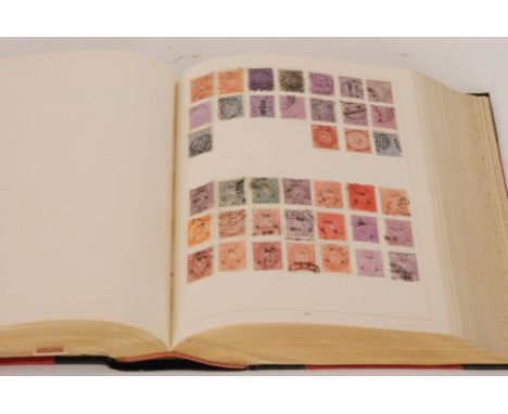 An early stamp album of British and Commonwealth stamps to include a penny black, penny reds, 2d blues, together with definit