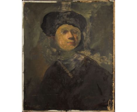 Unframed, unsigned, oil on canvas, bust length portrait of a gentleman, 64cm x 54cm.