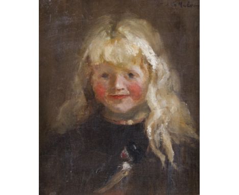 ARTHUR AMBROSE MCEVOY Framed, signed, oil on board, bust length portrait of a young girl with blonde hair, in deep edged gilt