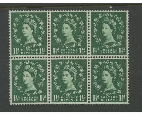 1958 Graphite 1½d wmk inverted block of 6 U/M (except top centre stamp M/M). SG 589Wi Cat £450 (6)