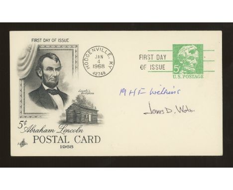 James D.Watson (Nobel Prize winner with Francis Crick for Discovery of DNA): Autographed on USA 1968 Abraham Lincoln First Da