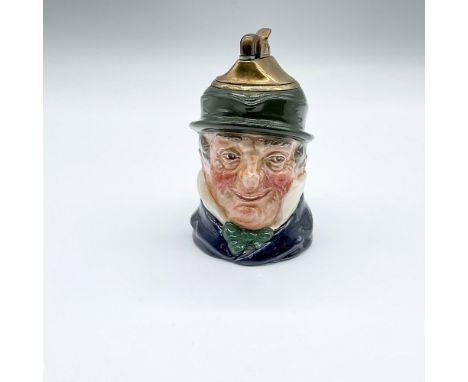 Lighter molded as a figural jug of Captain Edward Cuttle from the Charles Dickens' novel Dombey and Son. Dark blue coat, gree