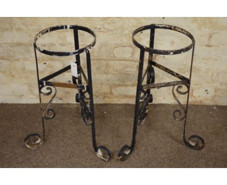 Pair wrought metal planter stands, H63cm   Condition Report   Click here for further images, condition, auction times & deliv